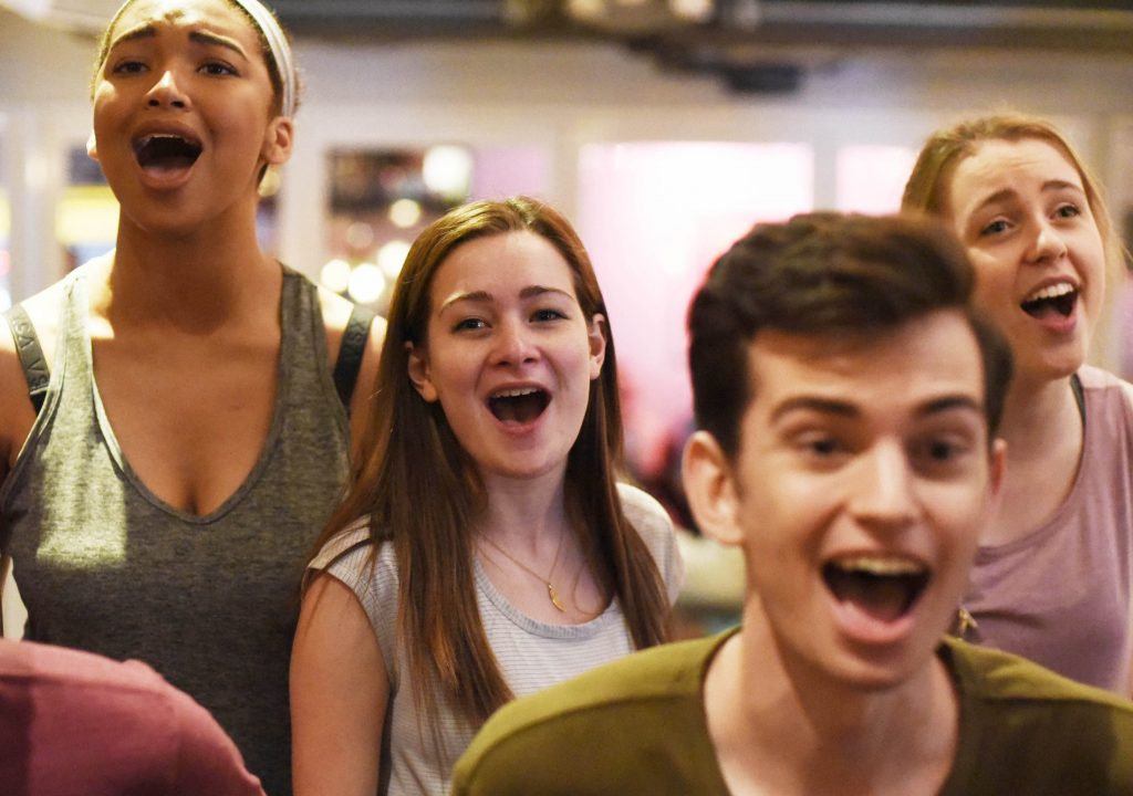 Jaynie Parmenter, center, sings with students from across the country during rehearsal for the Jimmy Awards in New York City Friday, June 23, 2017. Parmenter, from Voorheeseville High School, and Patrick Shannon, from Queensbury High School, represented the Capital Region as winners of best actor and actress of the Proctors High School Musical Theatre Awards.