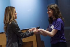 A student sings with instructor Katie Goffman, left, during an acting through singing workshop during the High School Theatre Festival at Proctors Thursday, April 18 2019.  Over 250 students from 12 school across the Capital Region came together at Proctors for the 5th annual High School Theatre Festival.