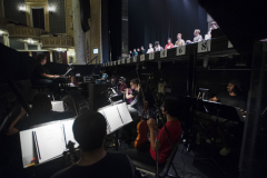 Broadway Camp: Musicians rehearse in the pit while actors sing on stage during rehearsal for Aida on Mainstage at Proctors Wednesday, August 1, 2018.