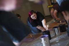 Broadway Camp Production students practice techniques in a scenic painting workshop at Proctors Monday, July 16, 2018.