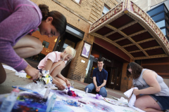 Broadway Camp students tie dye t-shirts on Stratton Plaza at Proctors Tuesday, June 9, 2019.