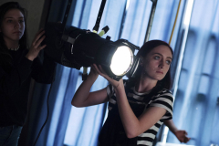 Production students experiment with different lights during a lighting seminar for Broadway Camp production students Thursday, July 18, 2019.