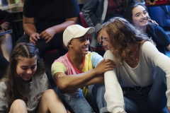 Broadway Camp students laugh during a makeup workshop in the dressing rooms at Proctors Monday, July 22, 2019.