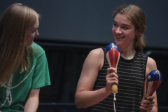 Broadway Camp musician students learn to play different instruments during a percussion workshop with Alex Torres in the GE Theatre Monday, July 29, 2019.