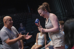 Broadway Camp musician students learn to play different instruments during a percussion workshop with Alex Torres in the GE Theatre Monday, July 29, 2019.