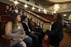 The Color Purple Stage Manager Christine D'Amore talks with Broadway Tech students about her experiences in the industry in the balcony of the Proctors MainStage Tuesday, October 3, 2017. Students in the program spend four days hearing from working professionals as the tech for The Color Purple at Proctors.