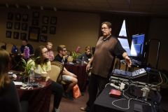 Mark Norfolk, Sound Designer and Engineer, talks with Broadway Tech students in the Guild room at Proctors in Schenectady Thursday, September 28, 2017. Norfolk was one of many presenters in the four-day program, which gives students an inside look at work