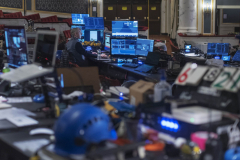 The MainStage house is filled with computers as Frozen creatives prepare for their North American Tour during tech at Proctors Tuesday, October 22, 2019. Photo credit: Kate Penn - Proctors