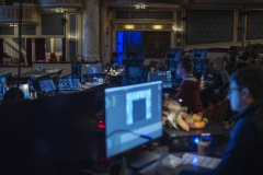 The MainStage house is filled with computers as Frozen creatives prepare for their North American Tour during tech at Proctors Tuesday, October 22, 2019. Photo credit: Kate Penn - Proctors