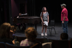 Peter Matthew Smith, who plays King George in the touring production of Hamilton, works with students in an acting masterclass in a weeklong Hamilton Intensive camp in The Addy theatre at Proctors Monday August 19, 2019. 
Photo by Kate Penn - Proctors