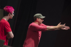 Peter Matthew Smith, who plays King George in the touring production of Hamilton, works with students in an acting masterclass in a weeklong Hamilton Intensive camp in The Addy theatre at Proctors Monday August 19, 2019. 
Photo by Kate Penn - Proctors