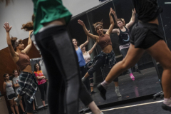 Natalie Kaye Clater, a member of the ensemble in the touring production of Hamilton, works with students in a dance masterclass in a weeklong Hamilton Intensive camp in The Addy dance studio at Proctors Tuesday, August 20, 2019. 
Photo by Kate Penn - Proctors