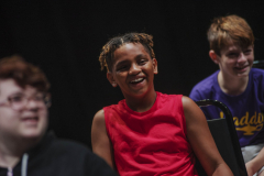Class Clown students rehearse an improv skit for their showcase in the Addy Theatre at Proctors Thursday, July 25, 2019.