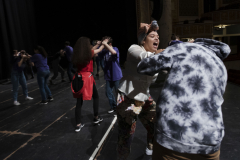 Students practice stage combat in a workshop during the High School Theatre Festival at Proctors Thursday, April 18 2019. Over 250 students from 12 school across the Capital Region came together at Proctors for the 5th annual High School Theatre Festival.