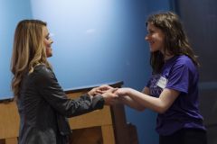 A student sings with instructor Katie Goffman, left, during an acting through singing workshop during the High School Theatre Festival at Proctors Thursday, April 18 2019.  Over 250 students from 12 school across the Capital Region came together at Proctors for the 5th annual High School Theatre Festival.